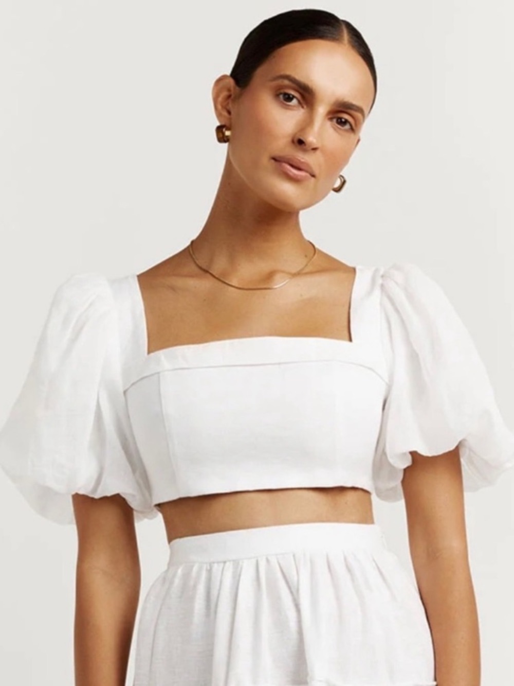 DISSH Aisle white linen puff sleeve crop top